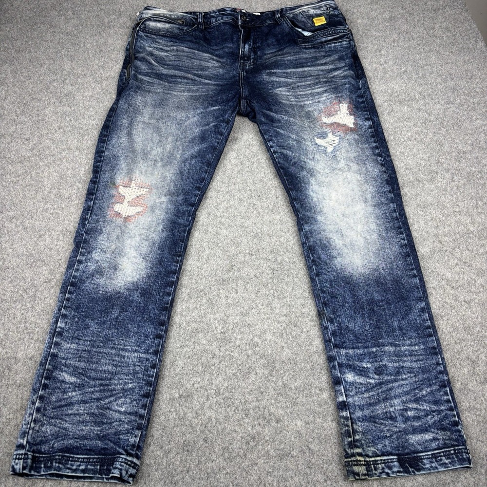 Born Fly Jeans Mens 40x33 Dark Wash Straight Leg Streetwear Y2K Distressed Denim